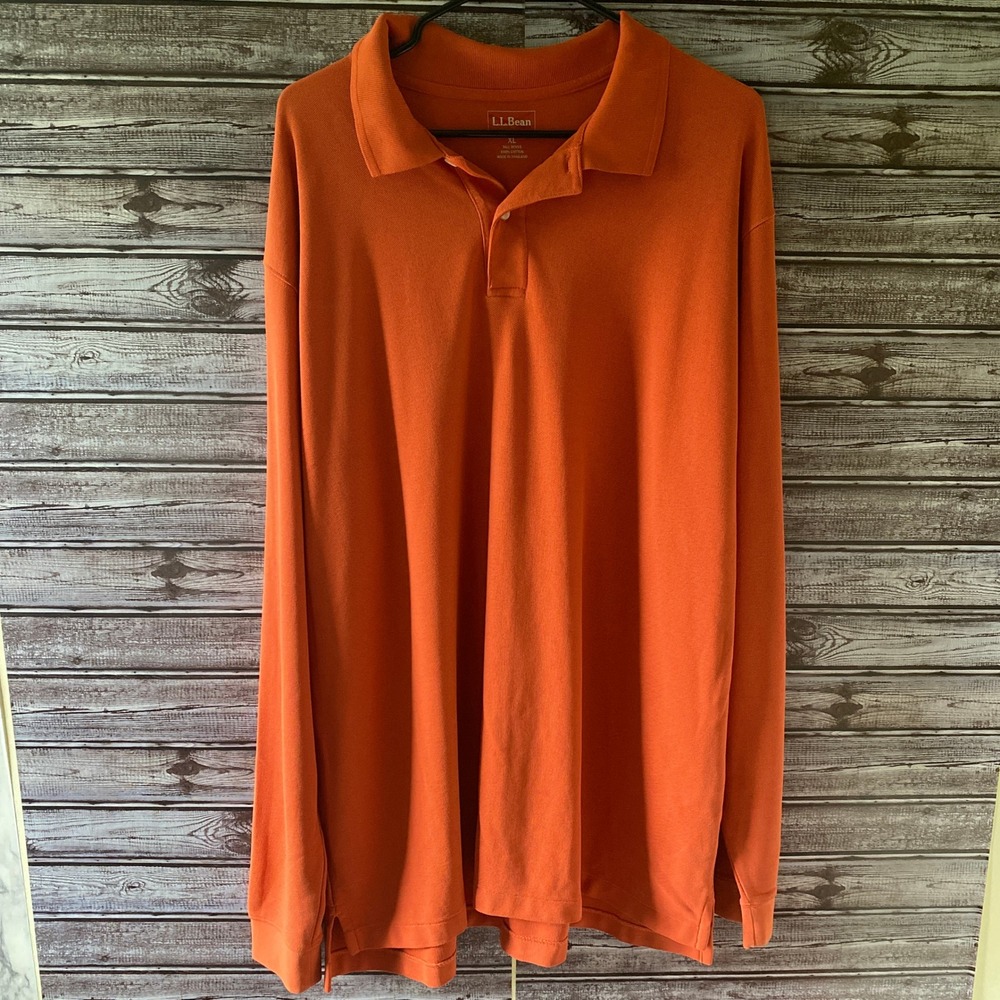LL Bean Men's Long-Sleeved Polo Shirt Size XL Orange